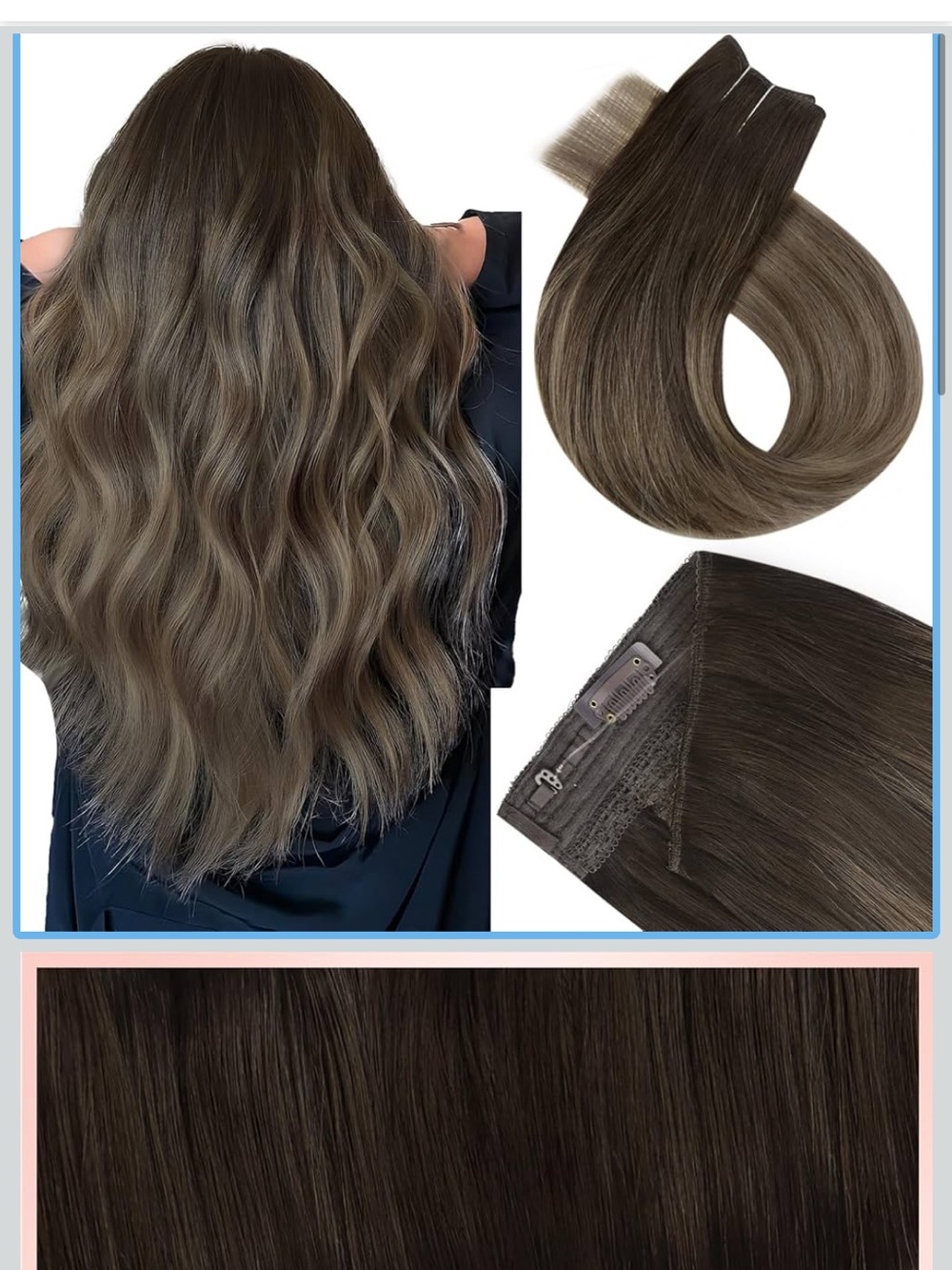 20 in halo extensions ombre brown / blonde shadow root highlight 100g human hair